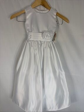 Tip Top Girls White Satin Flower Waist Party Dress